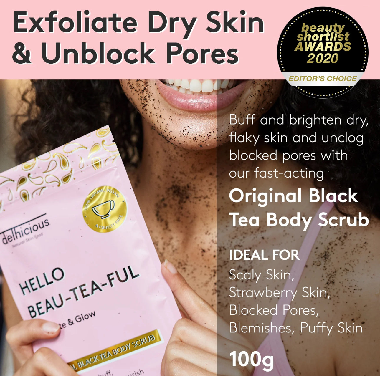 Delhicious HELLO BEAU-TEA-FUL Original Black Tea Body Scrub 100g