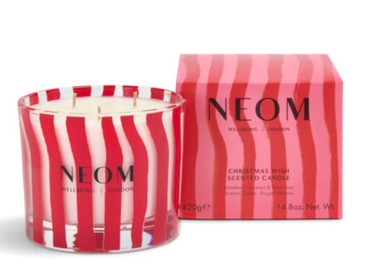 NEOM- Christmas Wish Luxury Scented Candle | Essential Oil Aromatherapy Candle | Mandarin & Cinnamon | Gift (3 Wick) 420g