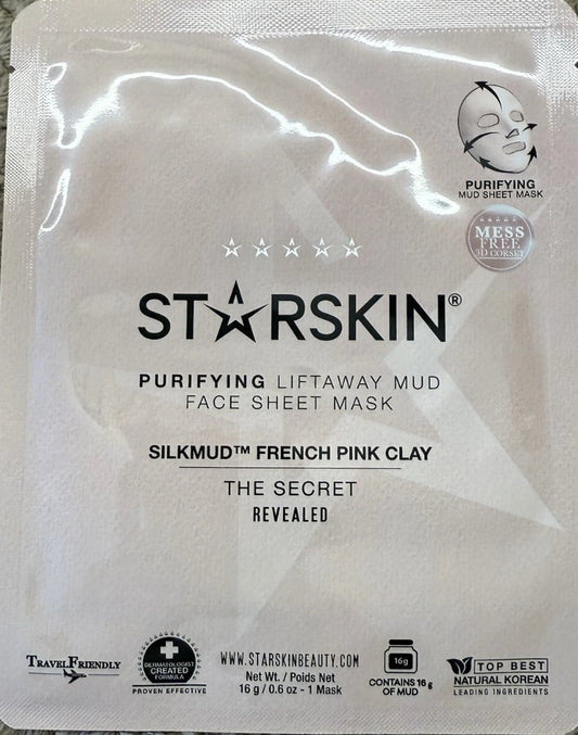 STARSKIN SILKMUD Pink French Clay Purifying Liftaway Mud Face Sheet Mask