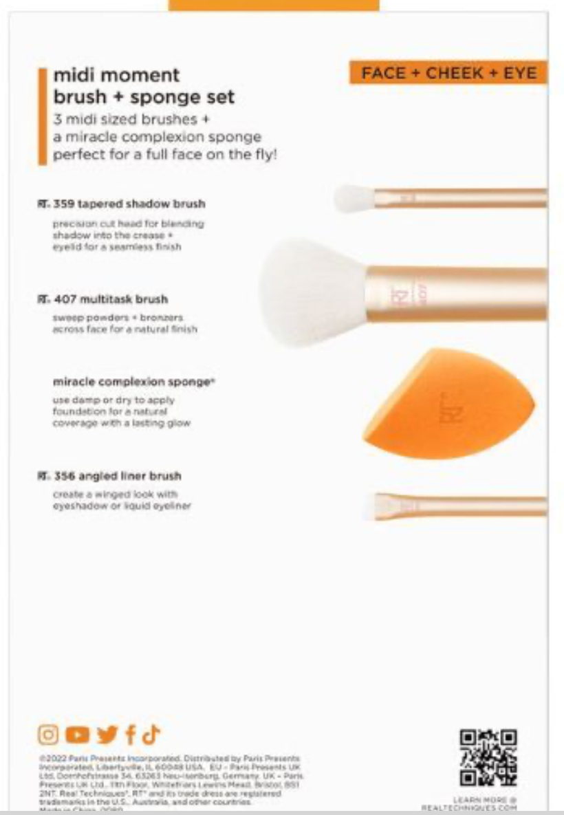 Real Techniques Orange Crush Midi Moment Brush Sponge Set